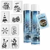 com-four® 18-teiliges Set mit Kunstschnee und Schablonen - Spraydose mit 600 ml Dekoschnee - Schablonen mit verschiedenen Motiven für Weihnachten (2 Stück - 600ml + 16 Schablonen)