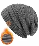 CAOZITOU Mütze Damen Winter, Beanie Wintermütze Thermo Warm Fleece, Weiche Strickmütze für Outdoorsport (Hellgrau)