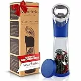 wortek Flaschenöffner mit Auffangbehälter - Getränkeöffner Bieröffner Bierflaschenöffner Kronkorken Sammler Bar Küche Camping Zubehör - Geschenk für Männer und Bierliebhaber Blau