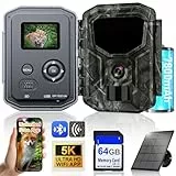 Lutranstra 5KB Wildkamera mit Handyübertragung App, 5K/64MP HD Wildkamera mit Wiederaufladbare 7800mAh Akku, Infrarot Wildtierkamera mit 64G SD Karte & Solarpanel, Bewegungssensor, Nachtsicht, IP66