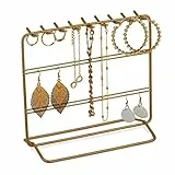 Relaxdays Schmuckständer, Ketten & Ohrringe, Schmuckaufbewahrung, HxBxT: 18 x 20 x 9 cm, Ohrringhalter Metall, Bronze