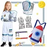 vamei Astronaut Kostüm Kinder mit Weltraum Astronauten Overall Uniform Helm Handschuhe Raketen Rucksack Halloween Karneval Kostüm für Mädchen Jungen (M, 5-7 Jahre)
