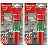 fischer MONTAGE KLEBER, Klebstoff in Weiß, Flüssigkleber, super starker Halt, vielseitig einsetzbar, für innen und außen, klebt Stein, Beton, Emaille, Keramik, uvm., 80 ml (Packung mit 2)