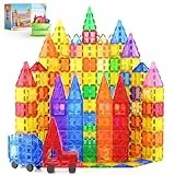 100 Magnetische Fliesen STEM Bauspielzeug mit 2 Autos, Sensorische Magnetische Bausteine für Kleinkinder und Kinder, Vorschule Montessori Spielzeug Geschenke für 3+ Jahre alte Jungen und Mädchen