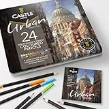 Castle Art Supplies 24 urbane Buntstifte Set für erwachsene Künstler | ideale Skizzier-, Mal-, Zeichnungsqualität, glatte Kerne | überlegene Misch- und Schichtleistung für Ergebnisse