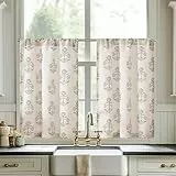 TOPICK Floral Küchengardinen Schiebevorhänge Lichtdurchlässig Kurze Fenster Vorhänge Bauernhaus Leinenoptik Kleine Fenster Bistrogardine für Wohnzimmer modern Küche 65B x 60H(cm) 2 Platten Blau