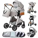 YAZOCO kinderwagen 3 in 1 Buggy Babybett Komplett Set Einem Klick Zusammenklappbarer Kinderwagen, KombiKinderwagen Aluminiumrahmen für Neugeborene