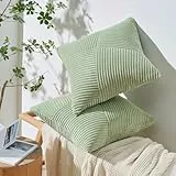 Topfinel Kissenbezug 40x40 Grün frühling Kordsamt 2er Set Windmühle Patchwork Kissenbezüge Kissenhülle Zierkissenbezüge für Sofakissen Dekokissen Wohnzimmer Bett Sofa Schlafzimmer Bett