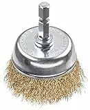 kwb Topf-Bürste, fein, Messing-Draht, Ø 50 mm für Metall und Stein, Drahtbürste für Bohr-Maschine inkl. E6.3 Sechskant-Schaft, zum Entrosten, Entzundern, Aufrauen und Reinigen