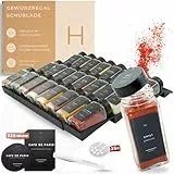 Havenhaus Gewürzregal Set mit Gewürzgläsern Deckel Edelstahl schwarz Gewürzregal Set mit Gläsern | Gewürzregal Schublade inkl. 24 Gewürzgläser& 336 Gewürzetiketten |