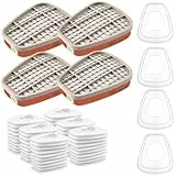 6001 Filter für Atemschutzmaske Set, Filter gegen Organische Dämpfe Set, Baumwollfilter Filters, 60 Filterbaumwolle + 4 Filter und 4 Abdeckkappen für Handwerker, Heimwerker, Farbspritz