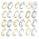 oooaooo 24 Stück Zehenring Silber Damen Gold Set, Zehenring Gold Fußring Offene Fussringe Zehring Zehenringe Damen Silber Zehenringe Verstellbare Toe Ring Schmuckset