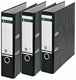 Leitz Qualitäts-Ordner, 3er-Pack, Wolkenmarmor-Papier, A4, 8 cm Rückenbreite, Schwarz, 310305095