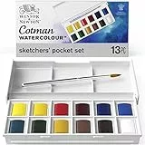Winsor & Newton 0390640 Cotman Sketchers Pocket Box Aquarellfarbe, 12 hochwertige Wasserfarben in 1/2 Näpfen, 1 Pinsel, 1 Mischpalette