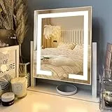 LuxeVue Wickelspiegel mit LED-Lichtern mit 15-facher Vergrößerung mit 3-farbigen Beleuchtungsmodi und intelligenter Berührung, Telefonhalterung, 360-Grad-Drehung (weiß)