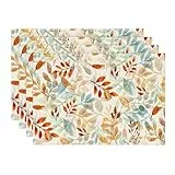 Artoid Mode Blätter Herbst Platzsets 4er Set, 30x45cm Urlaub Tischsets Waschbar Platzdeckchen Küche Party Deko