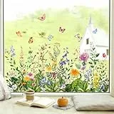 SLOTHBYTE Fensterbilder Frühling Deko, 3 Stücke Vogel Blumen Aufkleber Fenster Statisch Haftende, Fenstersticker Fensterfolie Wiederverwendbar - Blumig Fensterdeko für Frühling, Sommer