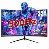 CRUA 32 Zoll Curved Gaming Monitor, QHD 2560x1440P, 300Hz, 1ms, 1500R VA Panel, 120% sRGB, AMD FreeSync, HDMI & DisplayPort, Ultra-Wide PC Monitor für Gaming & Office, Wandmontage - Schwarz