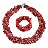 Bling Jewelry Große Breite Rot Gefärbte Koralle Cluster Chips Bib Aussage Kragen Halskette Stretch Armband Schmuck-Set Für Frauen