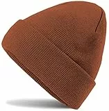 HatStar Wintermütze | Damen Beanie Mütze | Herren Feinstrick Beanie | für Frauen Männer Unisex | Cuffed Hats Weich & Warm (Hellbraun Rust)