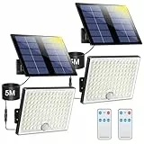 Realky Solarlampen für Außen mit Fernbedienung,Außenlampe mit bewegungsmelder,IP65 Wasserdichte Solarleuchte mit 5m Kabel für Garage, Garten, Hof, Stufen, Haustüren, Rasen - 2 Stück