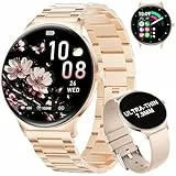 BENYAR SMART Smartwatch Damen, 1.43' AMOLED Ultradünn Smartwatch mit Bluetooth-Anrufe, Frauengesundheit, IP68 Wasserdicht, 120+ Sportmodi, Schrittzähler, Fitness Tracker für iOS Android, Stahl Gold