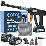 JVISION Akku Hochdruckreiniger Mobiler mit Wasserhahnanschluss & 2X 4000mAh Akku, Kabelloser Pressure Wascher mit 6-in-1 Düse für Auto, Terrasse, Hausreinigung