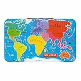 Janod Wooden Magnetic World Map Puzzle - 92 Magnetic Pieces - 70 x 43 cm - English Version - Educational Game from 7 Years Old, J05504