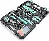 Amazon Basics Haushaltswerkzeugset mit Werkzeugkoffer, 142-teilig, Türkis, 34 x 23,5 7,5 cm