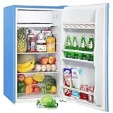 Upstreman 91L Kühlschrank mit Gefrierfach(Kühlfach), Kleiner Kühlschrank mit Gemüsefach und Eierhalter, Mini-Kühlschrank für Wohnheim, Schlafzimmer, Büro, Blau-BR321