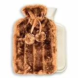 Wärmflasche mit luxuriöser kuscheliger Fell-Wärmflasche bietet Wärme und Schmerzlinderung, Standard für Handfußwärmer, Nacken- und Schulterschmerzlinderung (2 l Wärmflasche mit braunem Fellbezug)