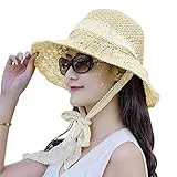 AfinderDE Sommer Strohhut Damenhut Faltbarer Fischerhut Sonnenhut Strandhut Sommerhut Frauen Anti-UV Hut Outdoor breite Krempe Mütze (Beige(56cm-58cm))