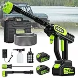 Akku Hochdruckreiniger 100 Bar, Druckreiniger Akku 14-mm Wasserauslass 10L/min, 2 x 4000mAh Akku, 6-in-1 Düse, 5-Meter-Schlauch und Aufbewahrungsbox für die Garten, Balkon, Auto, Bewässerung