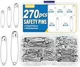 Caianwin 270 Stück Sicherheitsnadeln Set - 5 Größen Sicherheitsnadel Klein(19mm/28mm/32mm) und Sicherheitsnadeln Groß(45mm/55mm) Silber, Metall Safety Pins für Kunsthandwerk Nähen DIY