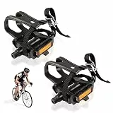 Fahrradpedale mit Clips und Gurten, 1 Paar Kunststoff Fahrradpedale, Zehenkäfige für Peloton Bike, Fahrrad Pedal Zehenclip Mountainbike Pedale für Heimtrainer, Spin Bike und Outdoor Fahrräder