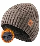 FORVEVO Beanie Herren Winter, Warme Mütze Damen mit Fleece Futter, Weich Wintermütze Männer, Winddichte Strickmützen für Unisex Wärmende,Outdoor Laufen Skifahren(Khaki)