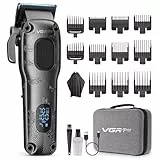 VGRPRO Haarschneidemaschine Profi, Haarschneider Herren Akku kabellos, Clipper Haarschneider mit Etui, Haarschneide-Set für Zuhause & Friseur, LED-Anzeige, Geschenk für Männer (Grau)