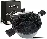 DIVORY Großer Kochtopf 24cm – 4L Topf groß mit Deckel, Gemüsetopf Induktion,Suppentopf mit abnehmbaren Griffen, Fleischtopf hoch Schwarz