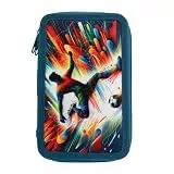 Idena 20181 - Federmappe Triple mit 3 Reißverschlussfächern, Design Fußball, gefülltes Federmäppchen mit 47 Teilen