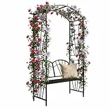 Relaxdays Rosenbogen, Metall, HBT: 210 x 134 x 48 cm, Torbogen mit Bank, Stabiler Rankbogen für Kletterpflanzen, schwarz