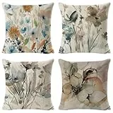 Sunshine smile Blumen Kissenbezug 40x40 cm, 4er Set Kissenhülle Zierkissenbezug Dekokissen, Kordsamt, Deko Kissen Wohnzimmer, Schlafzimmer
