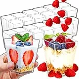 Retoo Desserttassen Set 25 Stück aus 150ml, transparenten Dessertbecher, Wiederverwendbar Quadratischer Desserttassen, leicht zu reinigen, universal Becher für Zuhause Desserts, Pudding, Mousse, Eis