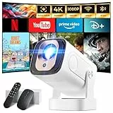 Beamer [1080P Native & Autofokus & 2025 Modell & Integrierte Apps] 4K Support Mini Beamer mit WiFi 6 Bluetooth 5.4 Air Remote Projektor Tragbarer Kompatibel mit HDMI/TV Stick/Memory Stick/Laptop, Weiß