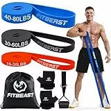 FitBeast Widerstandsbänderset 3er, Fitnessbänder/Trainingsbänder mit Handschuhen & Türanker für Krafttraining & Training zu Hause (3-Teiliges Set 15-80 LBS)