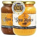 Q HONEY Wildblüten- & Buchweizenhonig Bundle, Roh & Unverarbeitet, Europäischer Honig, Mild & Kräftig im Geschmack, 2 × Glas