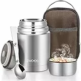 ZWOOS 800 ml Thermobehälter für Essen, 316 Edelstahl Wärmebehälter für speisen, Auslaufsicher Thermobecher Essen mit Edelstahllöffel, 12 Stunden Heiß, 12 Stunden Kalt (Silber)