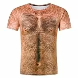 RAISEVERN 3D T-Shirt Herren Hässlich Lustig Coole Brusthaare Druck Tshirt Jugendliche Junge Männer Party Geschenk Bekleidung, XL