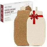 BICTIVE® 2er Set Peelinghandschuhe Körper aus Naturfasern. Zur Entfernung Abgestorbener Haut & für Glatte, Strahlende Haut. Exfoliating Gloves, Peelinghandschuh, Body Scrubber. Sanft & Intensiv
