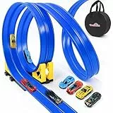 Dreamon Rennbahn Kinder 3 4 5 6 Jahre - 5 Meter Autorennbahn Rennstrecke Auto Spielzeug mit 4 Leichtmetallfahrzeuge Aufbewahrungstasche Rampe Geschenke für Jungen und Mädchen