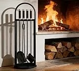 Kingson Kaminbesteck-Set 5-teilig, 22 x 16 x 66 cm, Kaminzubehör, komplettes Kaminwerkzeug-Set für effiziente Kaminwartung, Schwarz